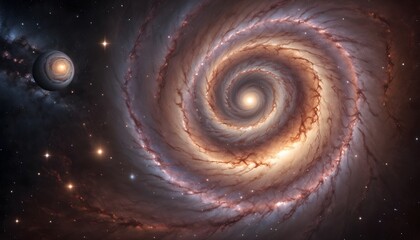 Wall Mural - A swirling, colorful galaxy with a bright center and spiral arms extending outwards against a dark background with stars