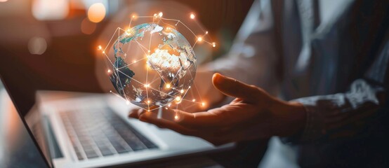 Poster - People who use technology in their business and digital marketing. Industrial digital links, Big data, and investment concepts. Finance and Banking Digital Link Technology, Big Data, and Investment