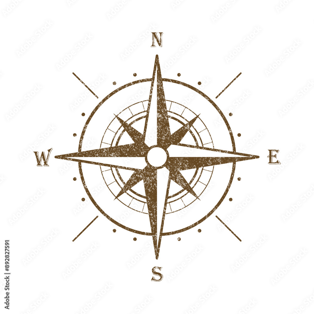Vector Vintage Wind Rose Symbol, Compass Icon Closeup, Isolated Stock ...