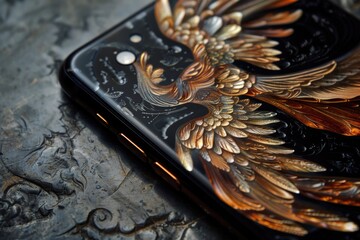 Poster - A close-up view of a cell phone placed on a flat surface, ideal for use as an illustration or design element