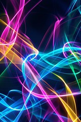 Poster - Abstract background forming colorful wavy lines flowing and glowing on dark, for topics like technology, energy and movement