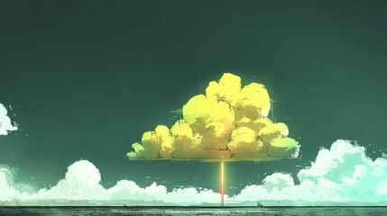 Wall Mural - a flock of clouds drifting above a tranquil sea with a golden buoy bobbing atop it