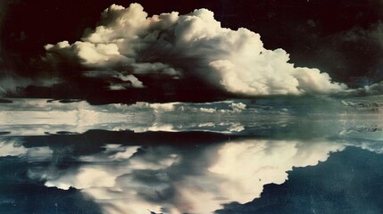 Canvas Print -   A monochrome image depicts clouds against a backdrop of water in the center