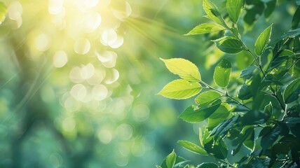 Wall Mural - sunlight filtering through fresh green leaves on tree
