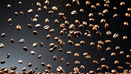 Poster - Roasted coffee beans flying drop falling on black gradient moos black background