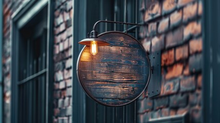 Poster - A close-up shot of a light shining brightly on the side of a building, great for use in architectural or cityscape illustrations