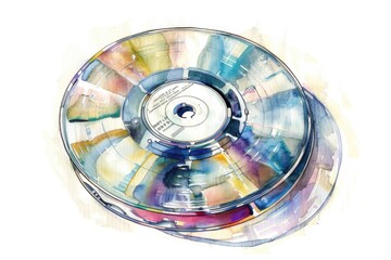 Poster - A colorful illustration of a compact disc (CD) with intricate details and textures