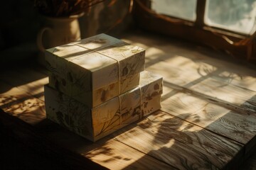 Poster - Three boxes sit on a wooden table, ready for storage or organization