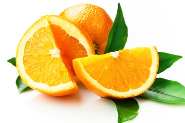 Two oranges with a leaf on top.