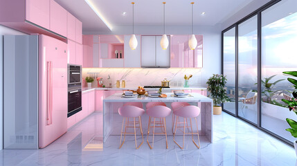 Wall Mural - Cocina moderna de colores pastel