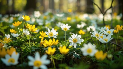 Sticker - Rare white and yellow wildflowers in forest setting during the spring