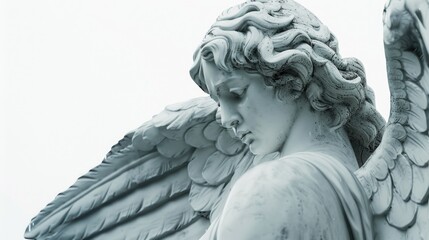 Wall Mural - A detailed view of an angelic figure on a statue, suitable for use in religious or inspirational contexts