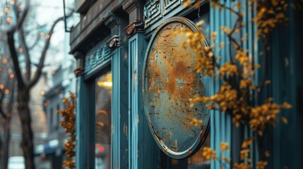 Aufkleber - A clock mounted on the side of a building next to a tree, perfect for use in architectural or urban planning contexts