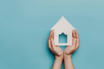 Poster - A person holds a paper house in their hands, perfect for illustration or creative projects