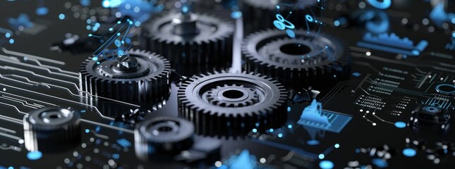 Poster - Futuristic Circuitry with Glowing Blue Gears