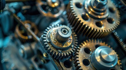 Poster - Closeup of interlocking gears showcasing the intricate detail and functionality of a mechanical system