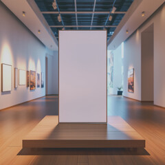 Wall Mural - An empty canvas displayed in a contemporary art gallery, featuring a blank mockup with subtle motion blur to add depth and intrigue to the image