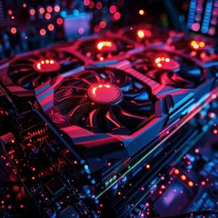 Aufkleber - A Close Up View of a Graphic Card With Red Lights and a Blurred Background