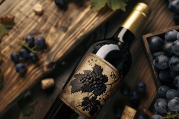Aufkleber - A bottle of wine sits on a wooden table, ready for a gathering or celebration