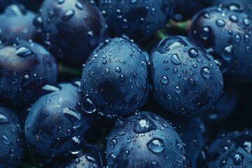 Wall Mural - Closeup of ripe blueberries with water droplets, highlighting natural freshness