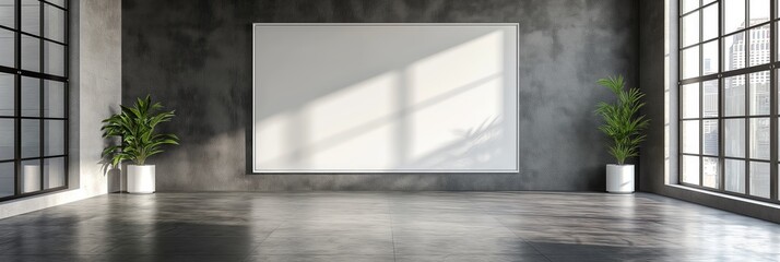 Sticker - White poster on a wall in a minimalist room with plants, soft light, and shadows