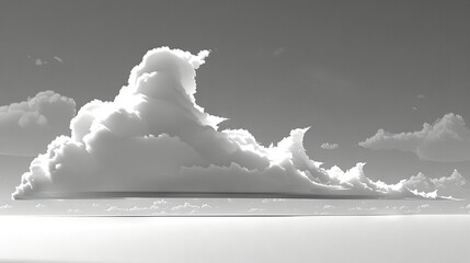 Poster -   A monochrome image depicts a cloud over a water expanse with a far-off boat