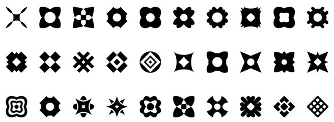 Fototapete - Set of 30 different black star icons. Unusual simple design elements vector collection. Modern glyphs for text.