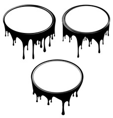 Fototapete - Three black ovals with white centers and black edges. The circles are dripping with paint. The circles are all different sizes