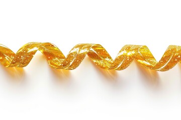 Poster - A close-up view of a golden ribbon on a white background, suitable for design and photography projects
