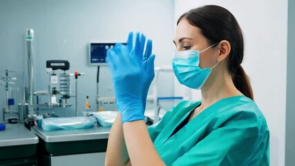 Wall Mural - a female healthcare professional with surgical gloves on