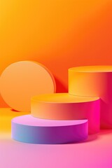 Poster - Three pedestals on a bright pink and yellow background, perfect for decoration or design