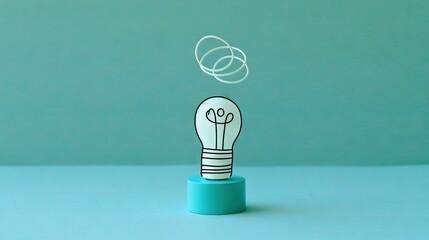 Wall Mural -   A spiral-shaped light bulb atop a blue stand on a blue background