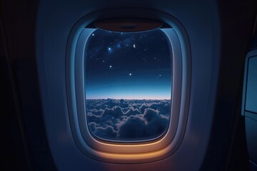 Sticker - A view of the clouds and blue sky from an airplane window