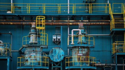 Canvas Print - Industrial equipment with safety railings and pipes. AI.