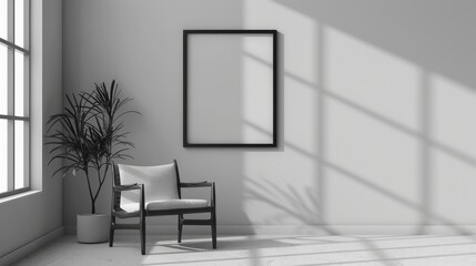 Wall Mural - Square picture frame mockup on wall: Interior design artwork template