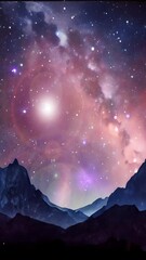 Wall Mural - night sky in the mountains with milky way galaxy. a surreal spiritual landscape. vertical design in 