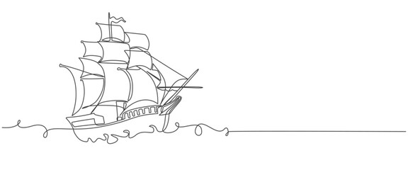 Wall Mural - ship in the sea line art vector illustration