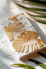 Poster - A close-up view of a tile on a table with detailed texture and pattern