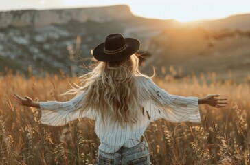 Woman In A Field With Arms Outstretched