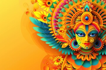 Poster - A woman wearing a vibrant outfit and adorned with flowers on her head, perfect for festivals or celebrations