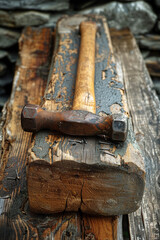 Sticker - hammer nails on wooden boards