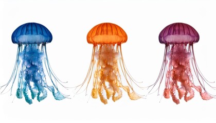 colourful jellyfish bundle orange blue and red isolated on a white background