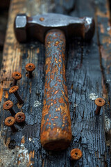 Sticker - hammer nails on wooden boards