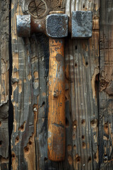 Wall Mural - hammer nails on wooden boards