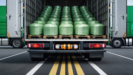 Wall Mural - A truck with a load of green plastic containers on the back, AI