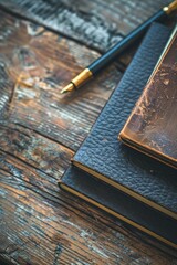 Poster - A pen sits on top of a stack of books, ready for writing or note-taking