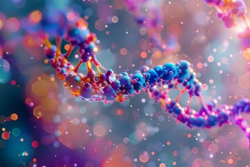 Poster - 3d illustration of a colorful dna molecule in a dynamic, abstract environment