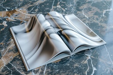 Poster - A book sits atop a white marble table with intricate carvings, inviting readers to explore its contents