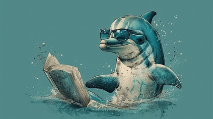 Wall Mural - Dolphin Reading a Book