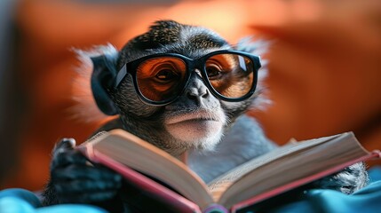 Sticker - Monkey Reading a Book